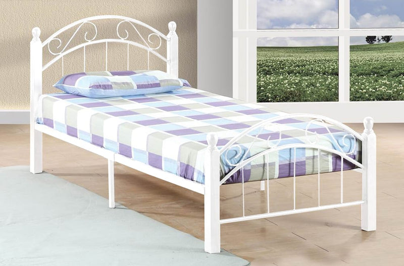 White Metal Platform bed - wooden posts - T-2320W-S