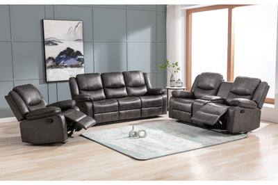 Soft Grey Fabric Reclining Sofa Set Including a Loveseat W/ Console and a Rocker Recliner Chair - MA-99849GRY-SLC