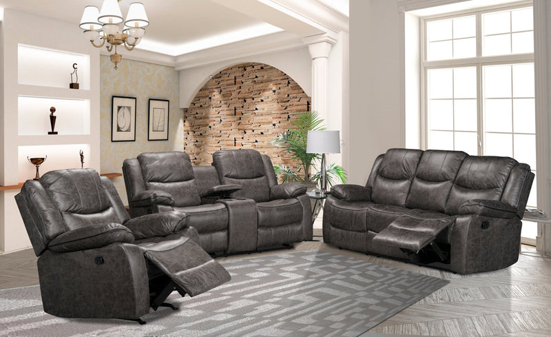 Soft Grey Fabric Reclining Sofa Set Including a Loveseat W/ Console and a Rocker Recliner Chair - MA-99849GRY-SLC