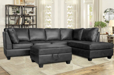 Julia Black Air Leather Reversible Sectional w/ Storage Ottoman - IN-Julia-BK