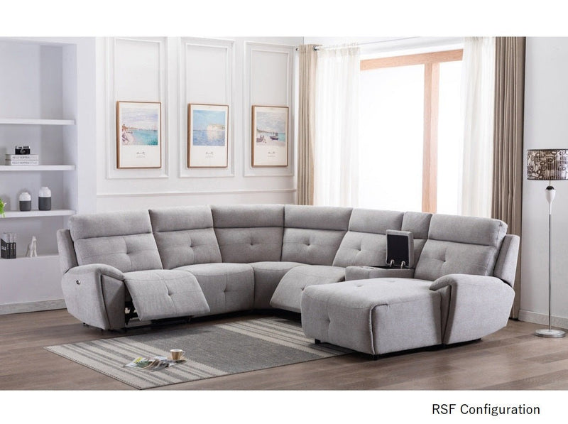 Elijah 6-Piece Modular Power Reclining Sectional with Right/Left Side Chaise - MA-99858GRYSS6-RSF