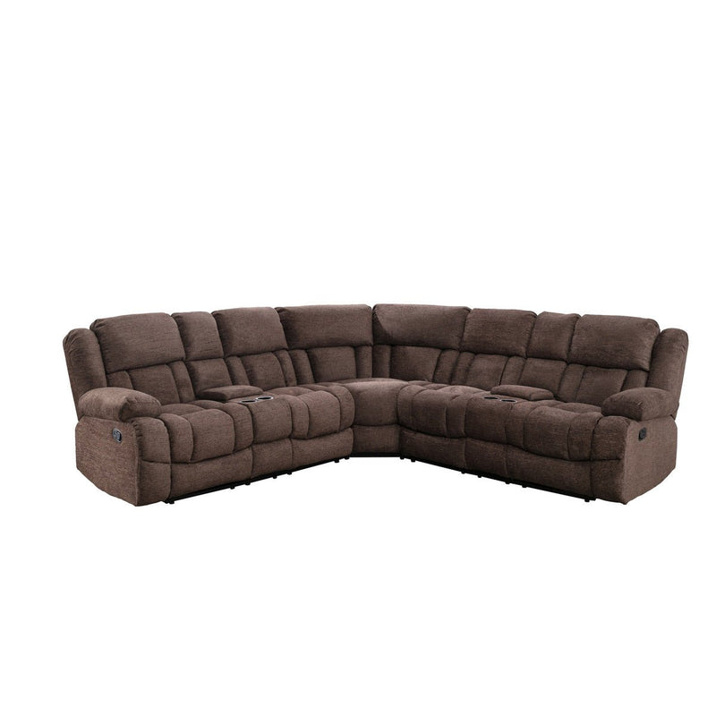 Presley Brown Modular Reclining Sectional with Consoles - MA-99928BRWSS