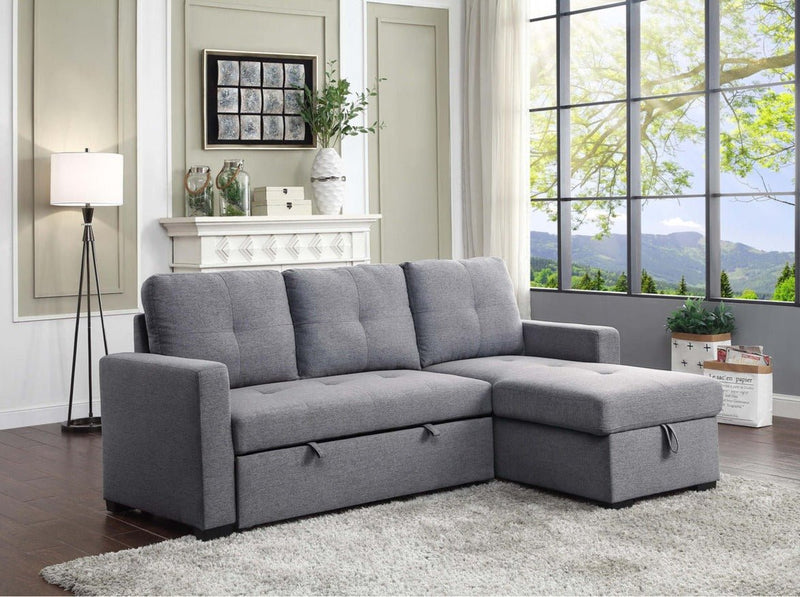 Grey Fabric Sectional with Pull-out Sleeper and Storage Chaise - MA-99860GRYSS