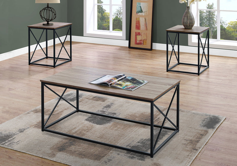 Table Set - 3Pcs Set / Dark Taupe / Black Metal - I 7950P