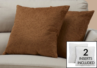 Pillow - 18"X 18" / Light Brown Floral Velvet / 2Pcs - I 9269