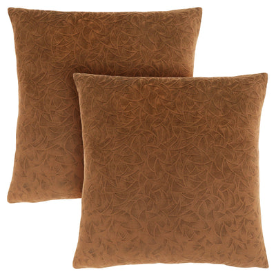 Pillow - 18"X 18" / Light Brown Floral Velvet / 2Pcs - I 9269