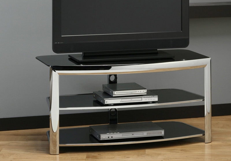 Tv Stand - Chrome Metal / Black Tempered Glass - I 2038