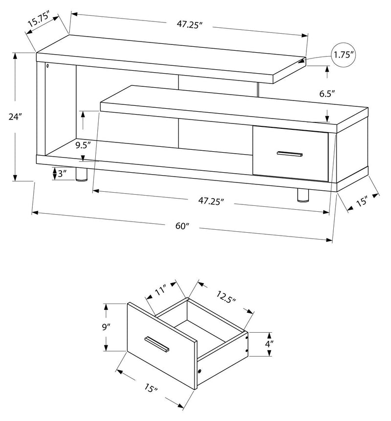 60"L White With 1 Drawer Tv Stand - I 2573