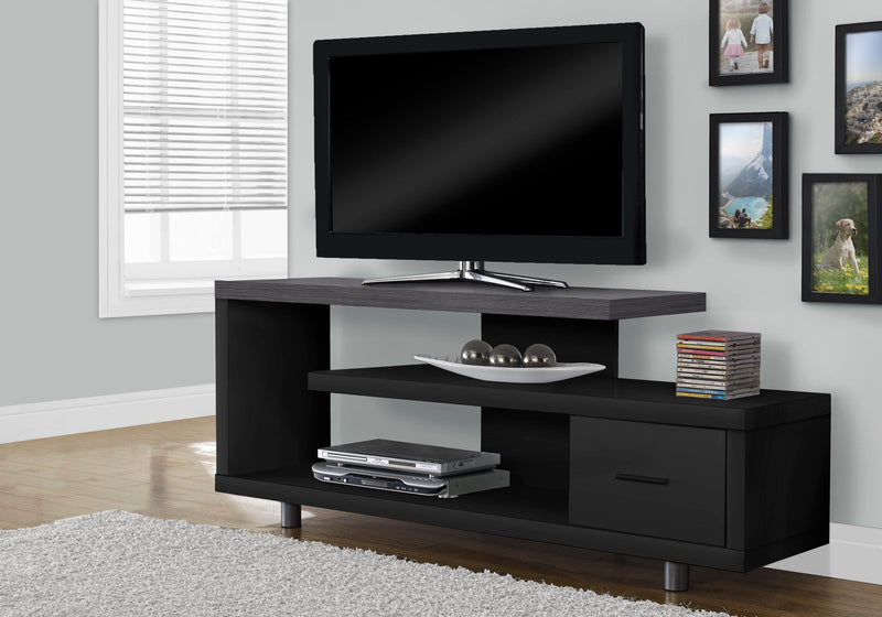 Tv Stand - 60"L / Black / Grey Top With 1 Drawer - I 2575