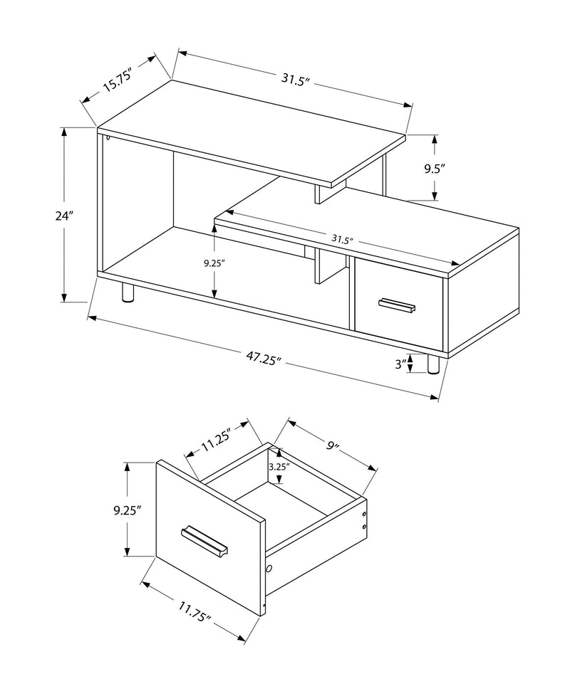 Tv Stand - 48"L / White / White Marble Top / 1 Drawer - I 2609