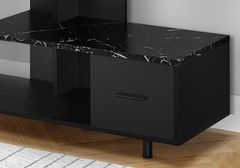 Tv Stand - 48"L / Black / Black Marble Top / 1 Drawer - I 2610