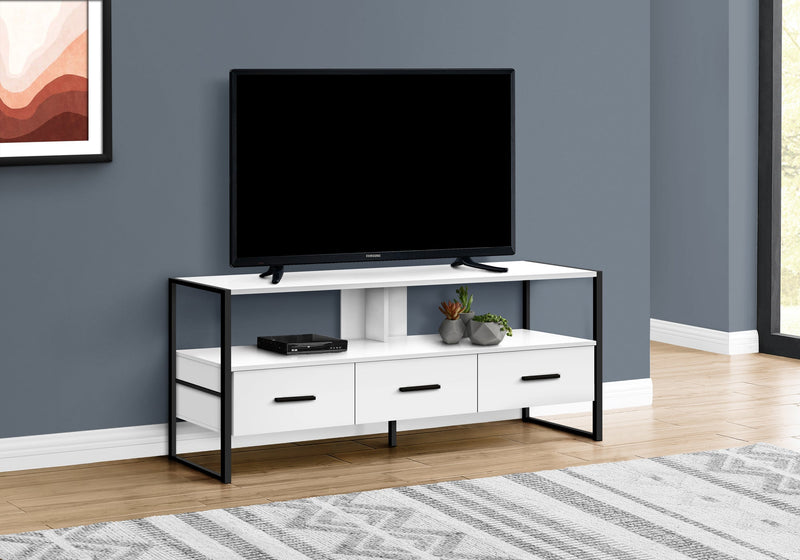 Tv Stand - 48"L / White / Black Metal - I 2615