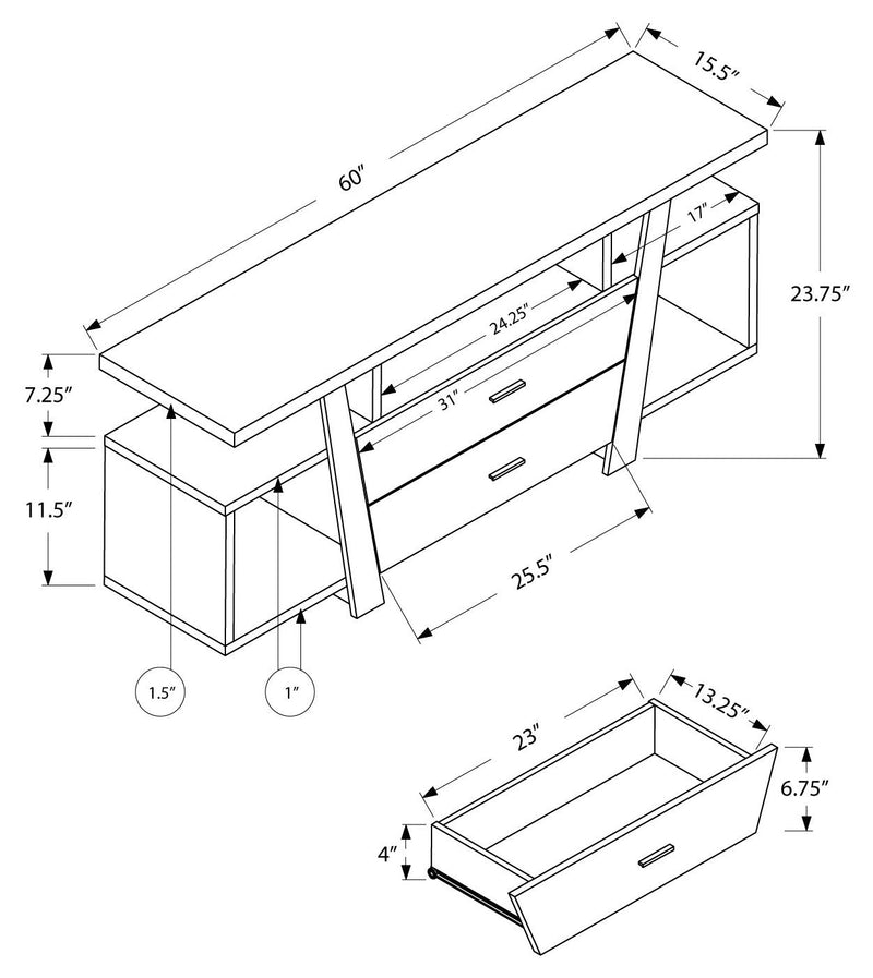 60"L Dark Taupe With 2 Storage Drawers Tv Stand - I 2721