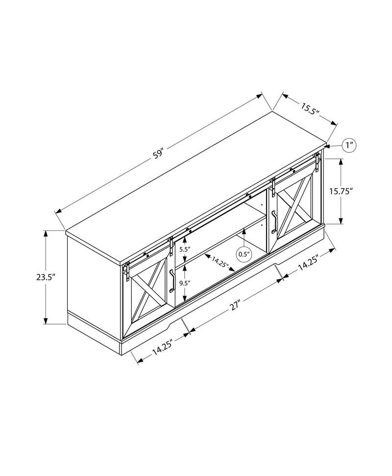 Tv Stand - 60"L / Grey With 2 Sliding Doors - I 2747