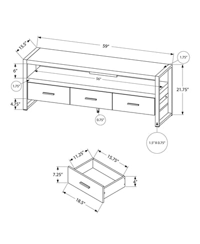 Tv Stand - 60"L / Grey Reclaimed Wood-Look / 3 Drawers - I 2821