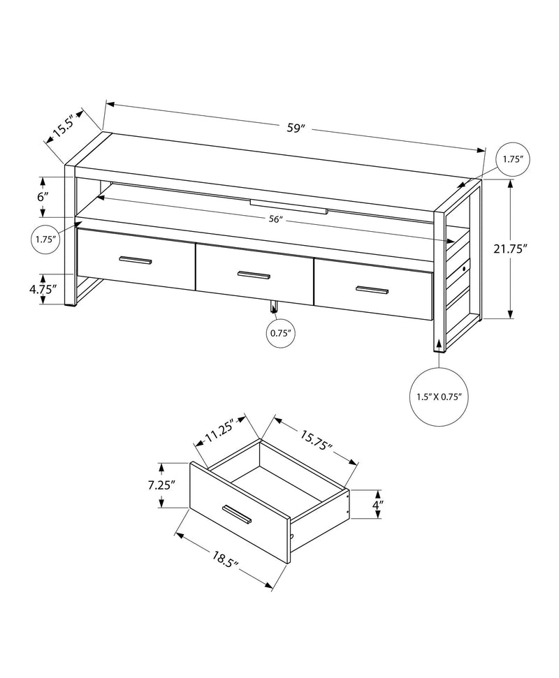 Tv Stand - 60"L / Black Reclaimed Wood-Look / 3 Drawers - I 2823