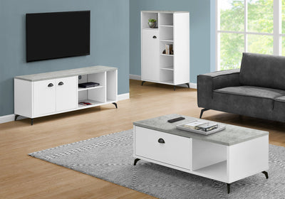 Tv Stand - 60"L / White / Grey Cement-Look Top - I 2841