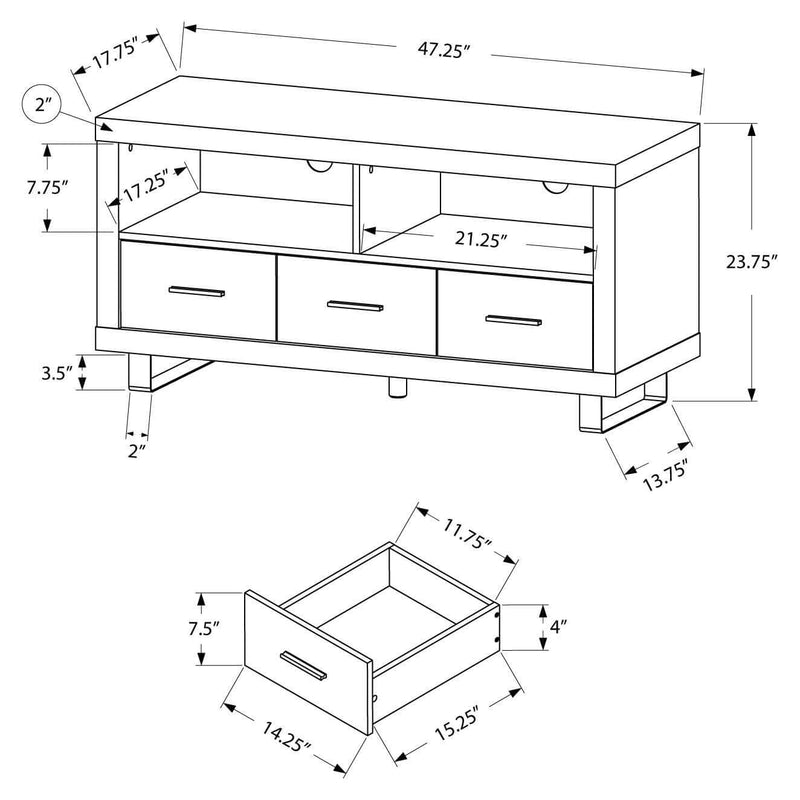 48" L Dark Taupe With 3 Drawers Tv Stand - I 3250