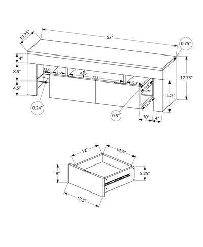 Tv Stand - 63"L / High Glossy White With Tempered Glass - I 3548