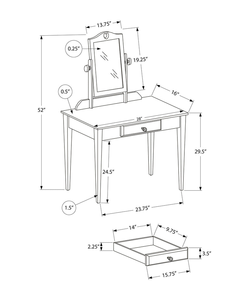 Vanity - White / Mirror And Storage Drawer - I 3326