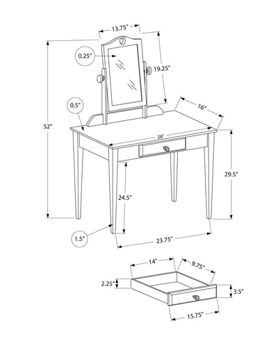 Vanity - Pink / Mirror And Storage Drawer - I 3328